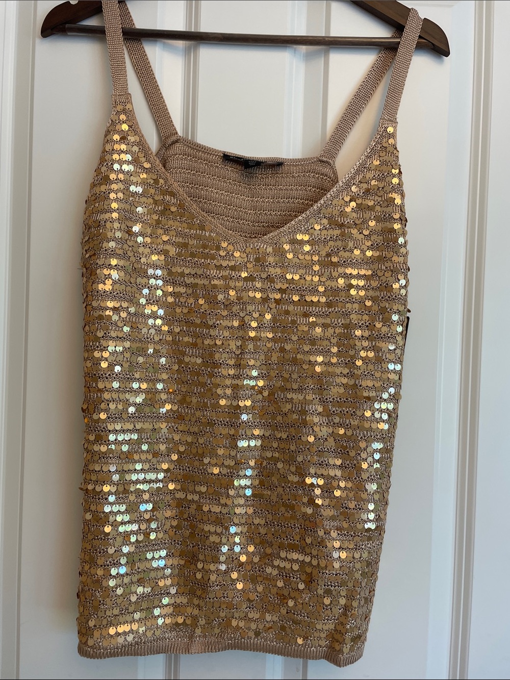 Boston Proper Gold Sequin Crochet Tank